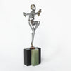 An Art Deco, cold painted bronze figure by Josef Lorenzl (1892-1950). A dancing woman in stylised pose set over a green onyx plinth at Jeroen Markies