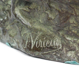 Clytie, a verdigris patinated bronze sculpture by François Louis Virieux (19th and 20thC). Depicts Clytie, the nymph infatuated with Helios, god of the sun. She eventually became a sunflower because, like the flower, she followed her unrequited love with her gaze wherever he went at Jeroen Markies.