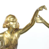 ‘Springtime’, an Art Deco gilt bronze sculpture of a pair of dancers in Grecian dress, set over a marble plinth with gilt bronze detail at Jeroen Markies