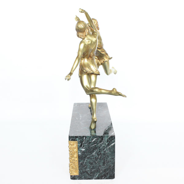 ‘Springtime’, an Art Deco gilt bronze sculpture of a pair of dancers in Grecian dress, set over a marble plinth with gilt bronze detail at Jeroen Markies