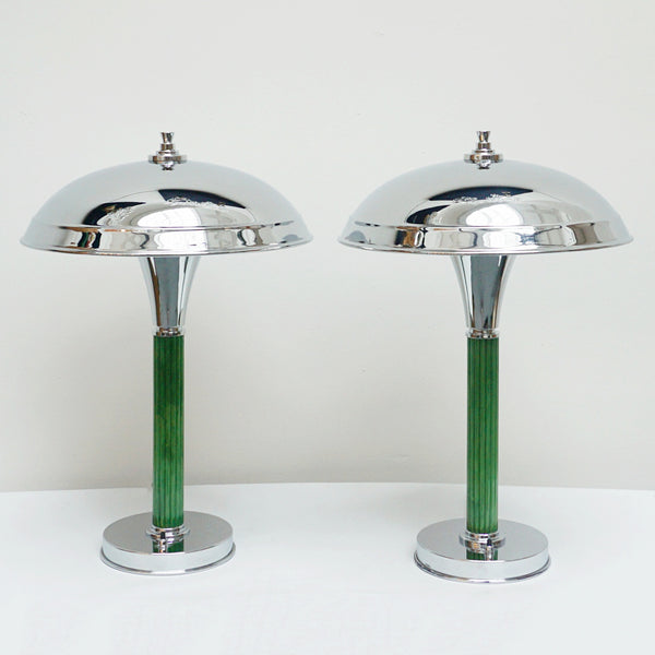A Beautiful Pair of Art Deco Style Bakelite and Chromed Metal Dome Lamps - Jeroen Markies Art Deco