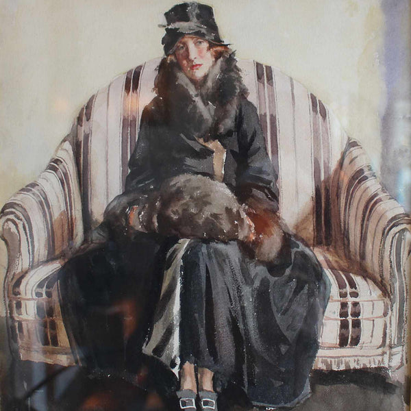 K Meyer Lady in Fur a 1920s Art Deco watercolour at Jeroen Markies