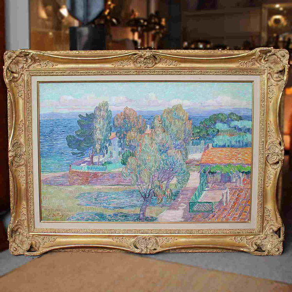Art Deco landscape painting of St Tropez by Leon Detroy