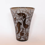 Rene Lalique Art Deco Senart vase in topaz glass decorated with squirrels at Jeroen Markies