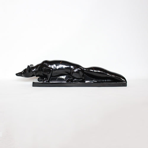 Charles LeManceau Art Deco black glazed ceramic fox at Jeroen Markies