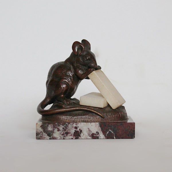 Clovis Masson bronze mouse nibbling alabaster cheese circa 1890