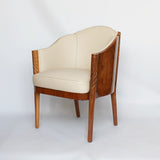 Maurice Adams Art deco armchairs with solid walnut legs circa 1930