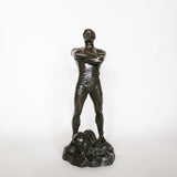 Paul Moreau-Vauthier Bronze Art Deco athlete standing with arms crossed at Jeroen Markies