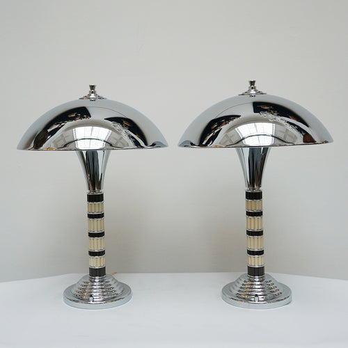 Dome Lamps - Reeded Brown and Ivory Bakelite Stem - Jeroen Markies Art Deco