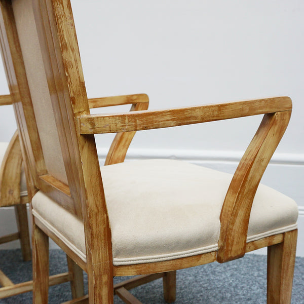 Vintage Pair of Limed Oak Armchairs Re-Upholstered in Faux Suede - Jeroen Markies Art Deco