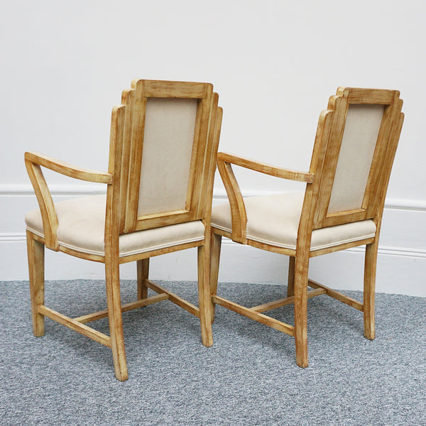 Vintage Pair of Limed Oak Armchairs Re-Upholstered in Faux Suede - Jeroen Markies Art Deco