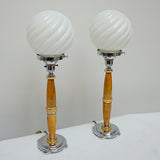 Table Lamps - Marbled Amber Bakelite Stem - Bevelled White Glass Shade - Jeroen Markies Art Deco