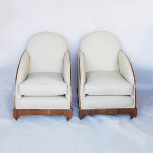 a Pair of Original Vintage Art Deco Lounge Chairs Walnut and Leather Jeroen Markies Art Deco 