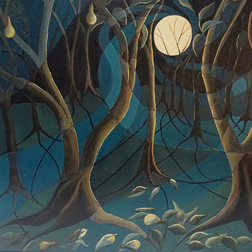 'Pear Orchard in the Moonlight' Contemporary Oil on Canvas Painting - Jeroen Markies Art Deco