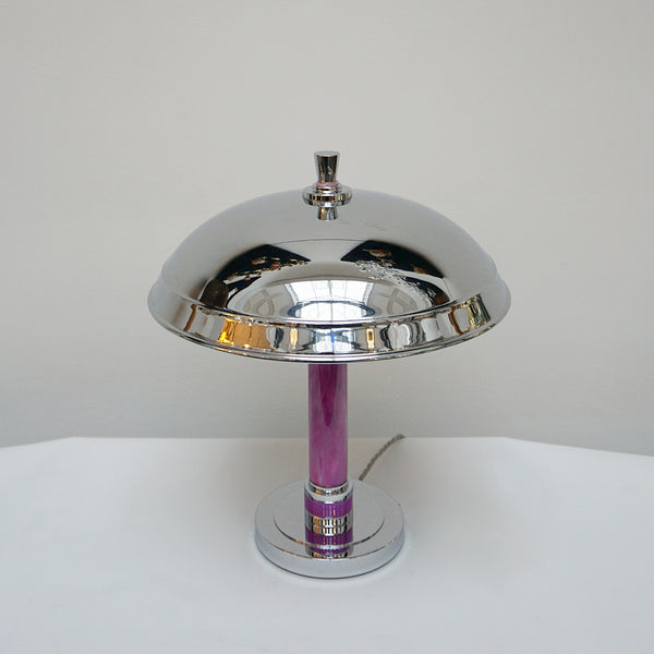 Dome Lamp - Purple Bakelite Stem - Chromed Metal Shade - Jeroen Markies Art Deco