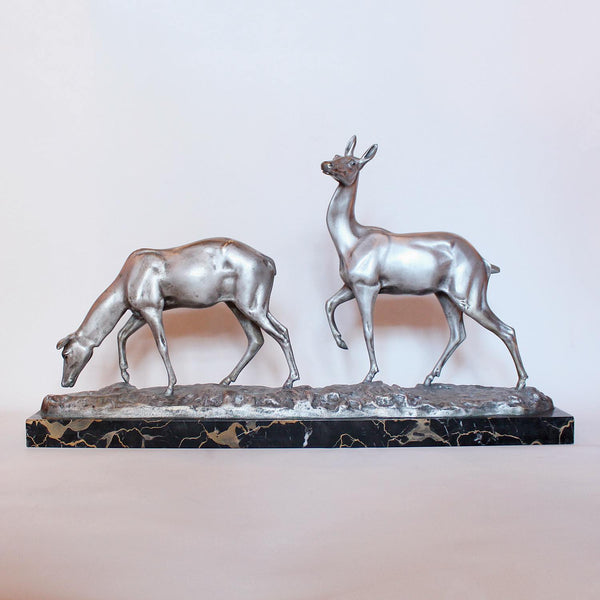 A pair of Art Deco silvered bronze deer by Irene Richard at Jeroen Markies