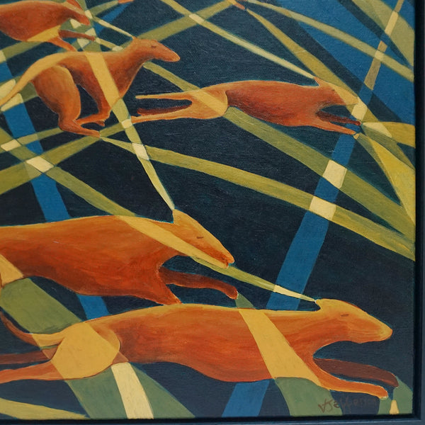 Contemporary Painting of Running Dogs Oil on Canvas Art Deco Style Painting - Jeroen Markies Art Deco