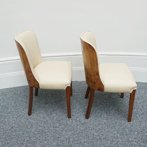 Pair of Vintage Art Deco Cream Leather and Burr Walnut Chairs - Jeroen Markies Art Deco