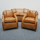 Vintage Art Deco Three Piece Lounge Suite Leather and Walnut Circa 1935 - Jeroen Markies Art Deco