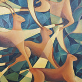 Vera Jefferson Running Deer Contemporary Oil on Canvas - Jeroen Markies Art Deco 