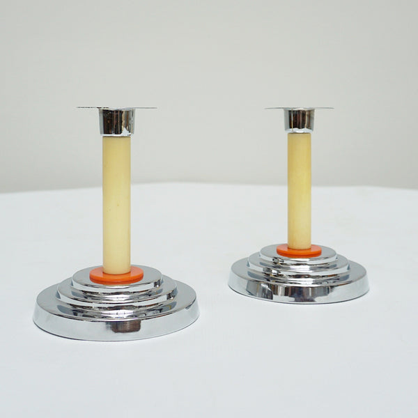 A Pair of Art Deco Candlesticks Bakelite and Chromed Metal - Jeroen Markies Art Deco