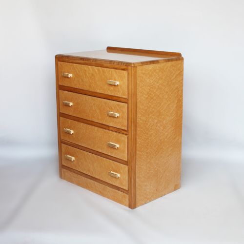 Art Deco chest of drawers in birdseye maple with walnut banding at Jeroen Markies 