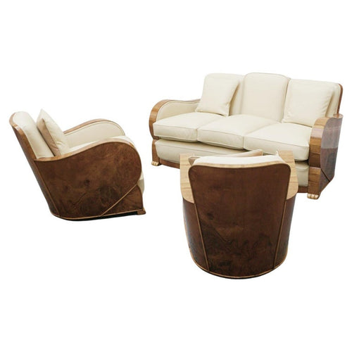 Art Deco Three Piece Lounge Suite Original Art Deco Burr Walnut - Jeroen Markies Art Deco Seating 