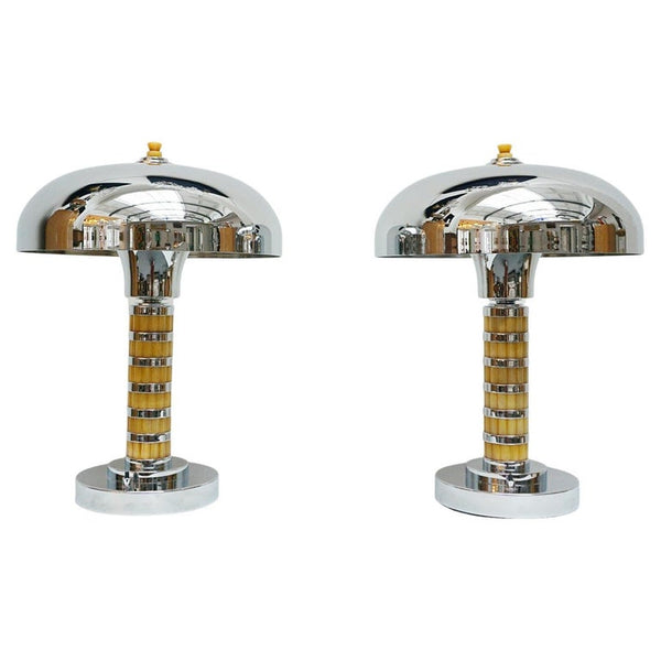 Pair of Art Deco Bakelite and Chromed Metal Table Lamps - Jeroen Markies Art Deco