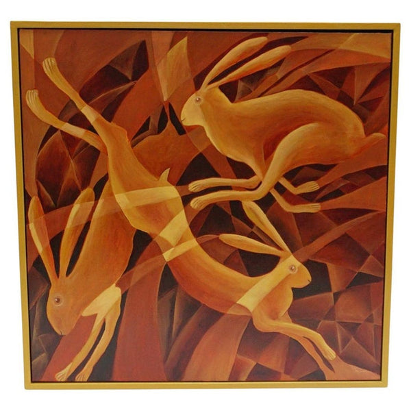 'Golden Hares' Contemporary Oil on Canvas Painting by Vera Jefferson - Jeroen Markies Art Deco