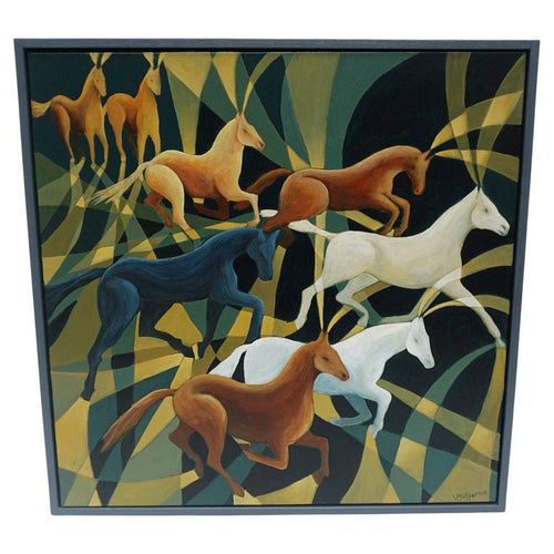Contemporary Oil on Canvas Painting of Horses On a Stylised Background - Jeroen Markies Art Deco