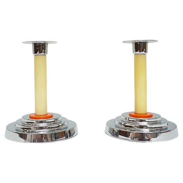 Bakelite and Chromed Metal Art Deco Candlesticks - Jeroen Markies Art Deco
