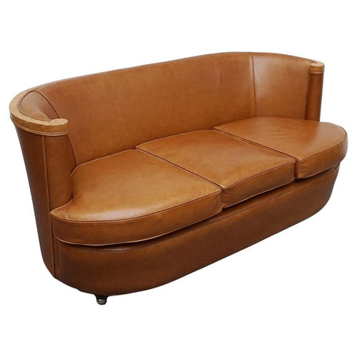 Art Deco Brown Leather and Birdseye Maple Club Sofa by Maurice Adams Circa 1930 Art Deco - Jeroen Markies Art Deco